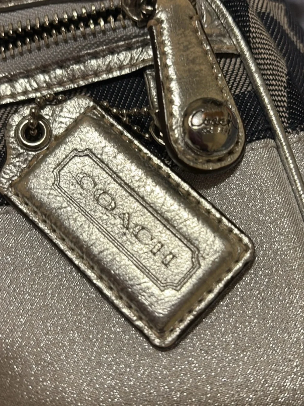 Coach Poppy Backpack in Denim Signature Canvas with Metallic Trim